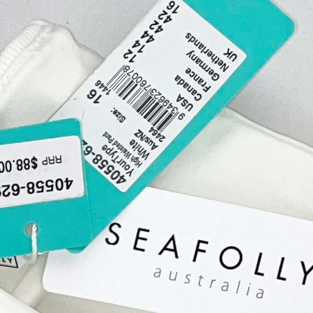 Seafolly White Your Type High Waisted Pant US Sz 8 or 12 w/logo jacquard fabric - Picture 10 of 12